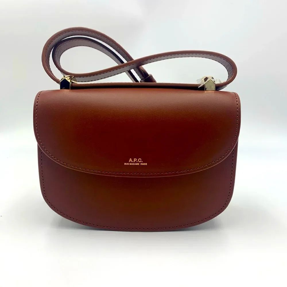 New A.P.C. Brown Calf Leather Geneve Convertible Shoulder Bag Crossbody. $425